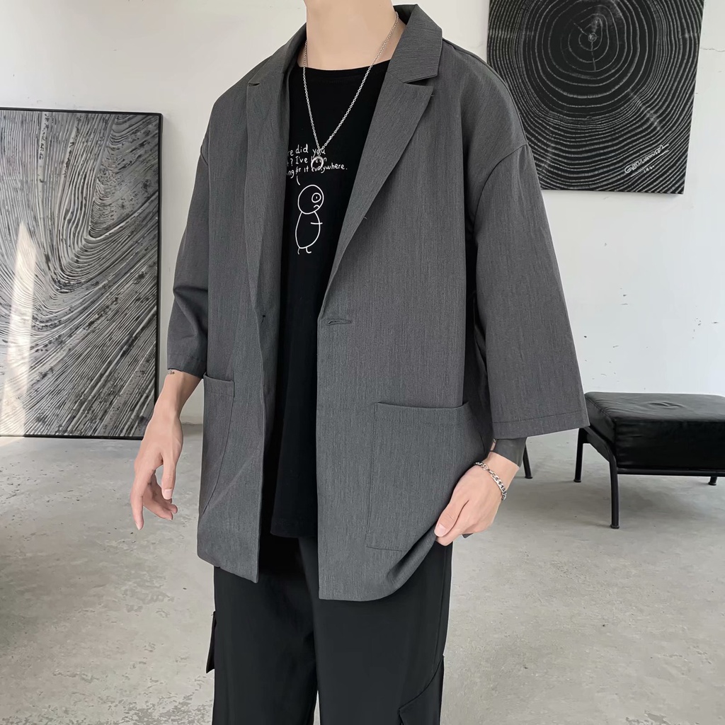 Áo Khoác Blazer Trơn Tay Lỡ Unisex Cho Cả Nam Và Nữ Vải Đũi Xuất Đẹp Và Thoáng Mát