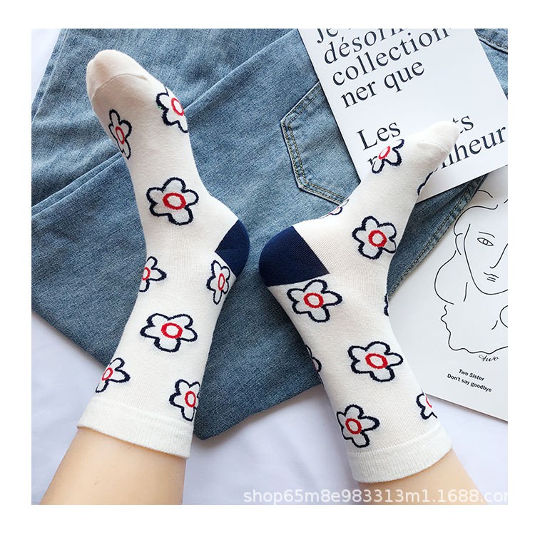 Vớ hoa CỔ CAO giữa bắp chân - dòng unisex có sẵn.
