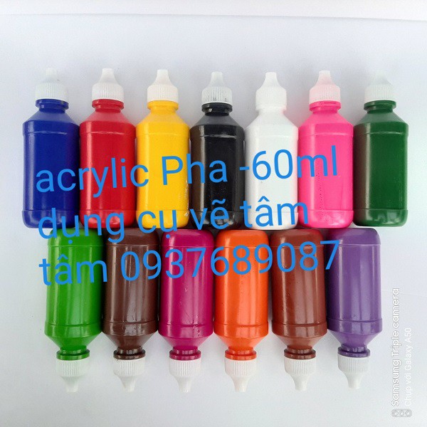 Màu acrylic pha sẵn 60ml chai 2 nắp bảo quản tốt-Dụng cụ vẽ Tâm Tâm