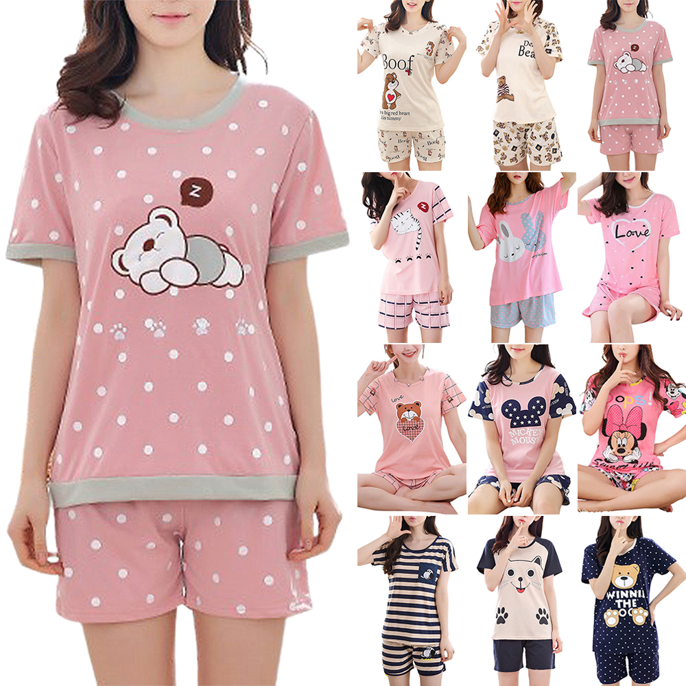 Bộ Đồ Ngủ Tay Ngắn In Họa Tiết Hoạt Hình Xinh Xắn Nhiều Kiểu Tùy Chọn Dành Cho Bạn Nữ