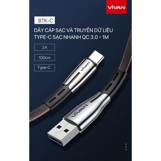 Dây cáp sạc và truyền dữ liệu type-c vivan btk-c đen nâu