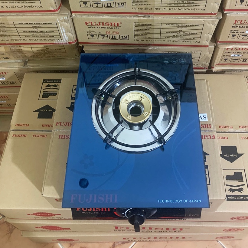 Bếp gas đơn chén đồng Fujishi FR-268D Sài Bình Gas Lớn  - [ HỎA TỐC ] - Bảo hành chính hãng 01 Năm - Kính đen XANH