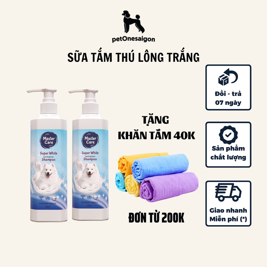 Sữa tắm thú lông trắng Mastercare 250 ml - Dưỡng da và phục hồi màu lông trắng tự nhiên