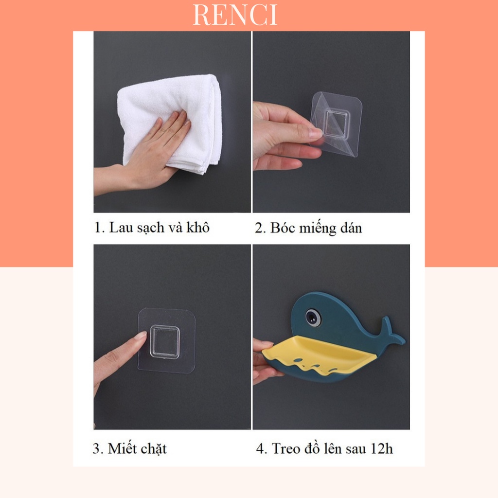Khay đựng giá treo xà bông 2 lớp dán tường hình cá voi 4 màu dễ thương