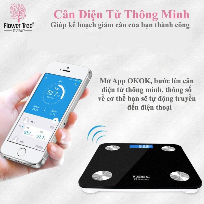 Cân điện tử thông minh phân tích lượng mỡ kết nối bluetooth