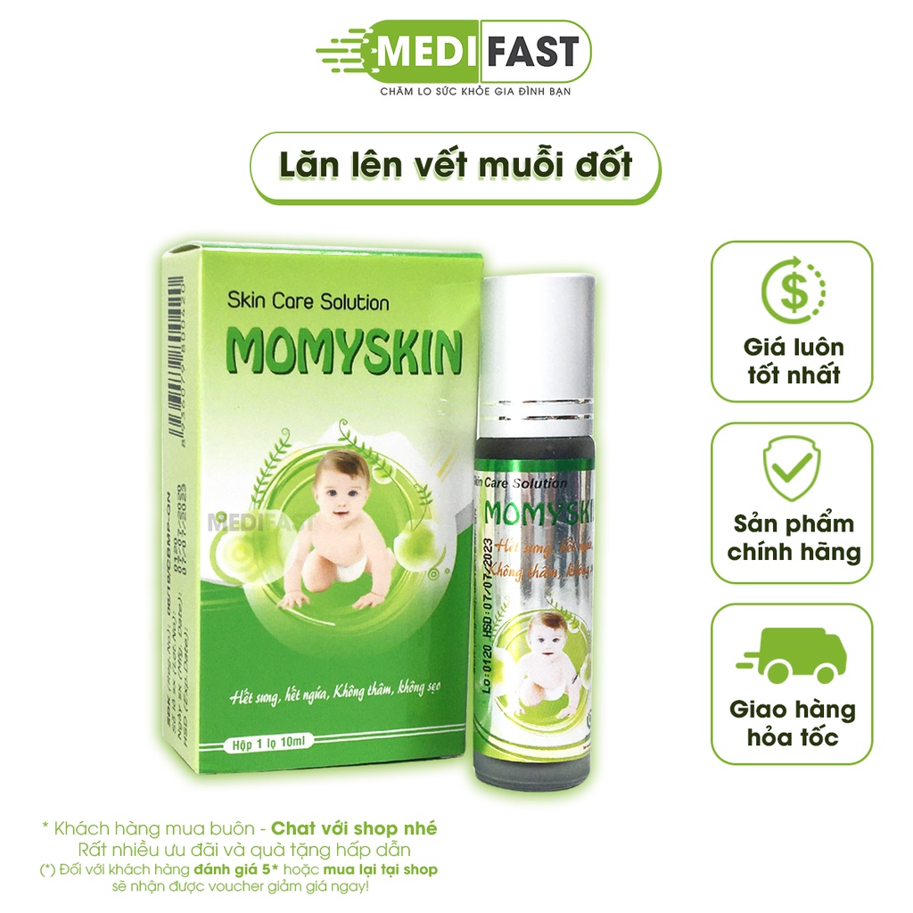 Lăn muỗi đốt Momyskin lọ 10ml giảm ngứa, vết côn trùng cắn, mụn nhọt, trứng cá, nhanh lành sẹo thành phần thảo dược