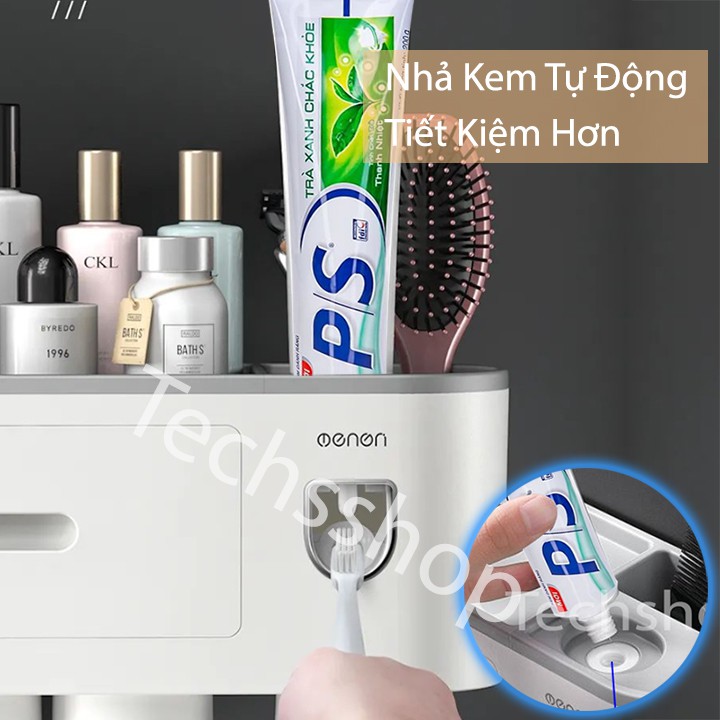 Kệ Nhà Tắm Nhả Kem Đựng Bàn Chải Đánh Răng Oenon Dán Tường Kèm Theo 4 Cốc