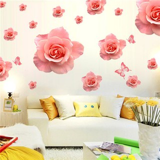 Decal dán tường hoa hồng 3d