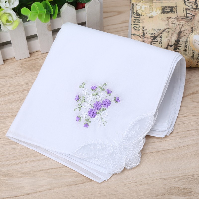 AUTU 6 Pcs Vintage Cotton Ladies Embroidered Lace Handkerchief Women Floral Hanky