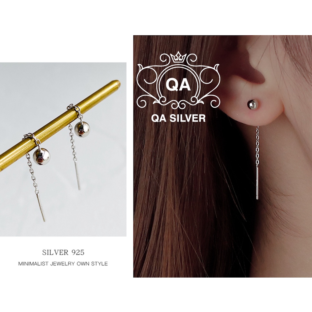 Khuyên tai bạc 925 dáng dài dây xích bi bông nữ sợi mảnh S925 CHAIN QA Silver Earrings EA170101