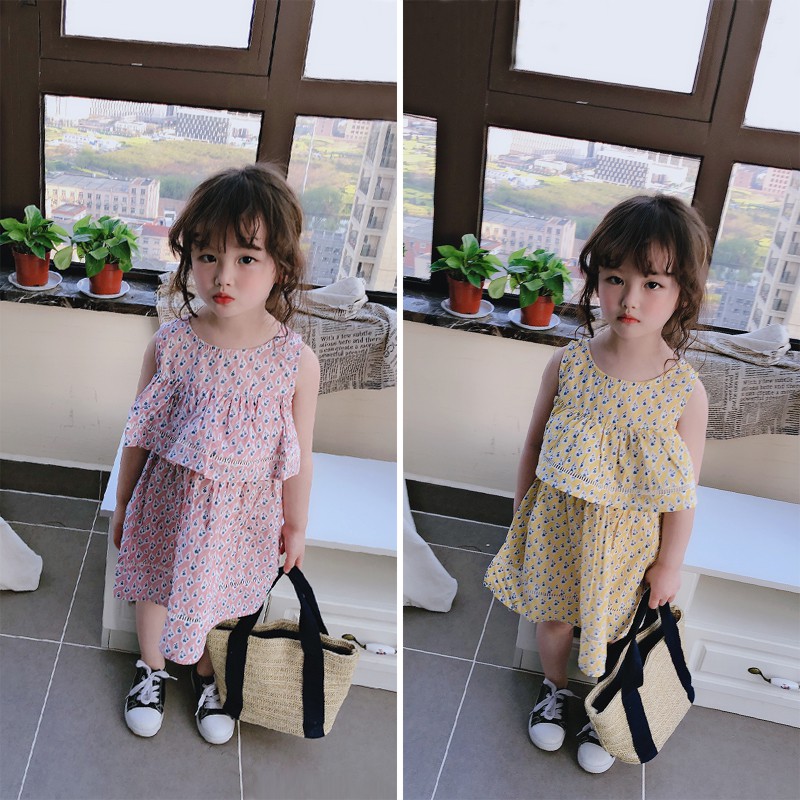 Mùa hè mới 2019 trẻ em thoải mái váy bé gái dễ thương áo ren không tay