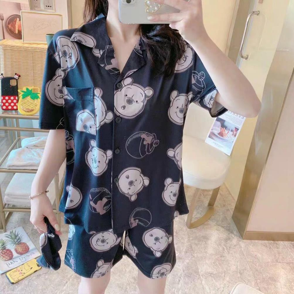 Bộ ngủ pijama hoạt hình cộc tay nữ - Set quần áo thun Pizama hình thú mặc nhà set ngủ mùa hè HOT