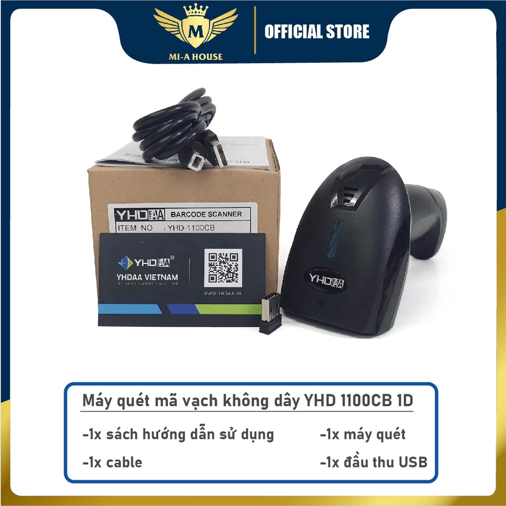 Máy quét mã vạch YHD 1100CB kết nối Bluetooth/ 2.4G quét mã vạch Barcode dùng trên Điện thoại, Máy tính