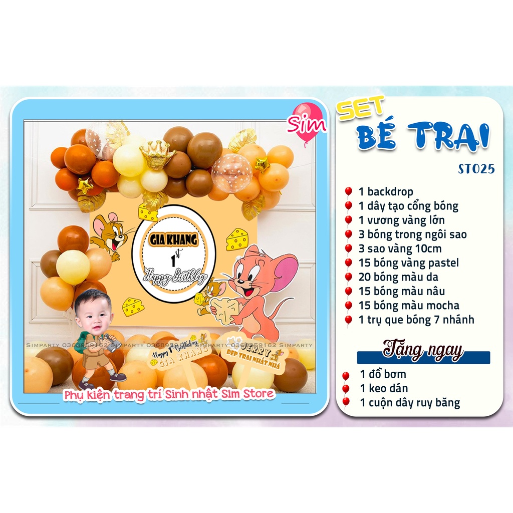 Set trang trí sinh nhật, trang trí thôi nôi, đầy tháng bé trai bé gái hot trend siêu dễ thương trọn bộ đầy đủ Simparty