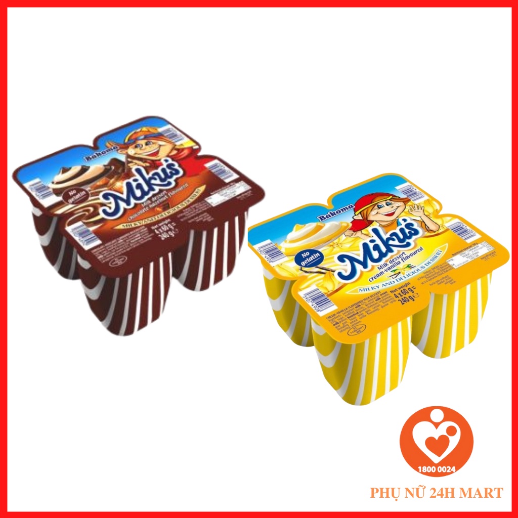 Vỉ 4 hộp Váng sữa MIKUS xuất xứ Ba Lan vị vani - Socola 60g [DATE T7/2022]