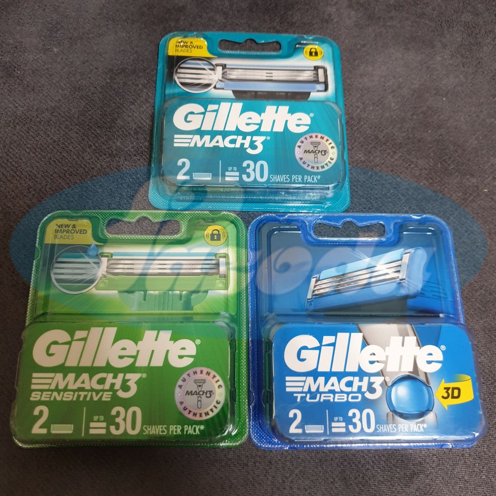 Hộp lưỡi dao cạo râu Gillette Mach3/ Sensitive/ Turbo 3D (Đầu cạo 3 lưỡi kép)