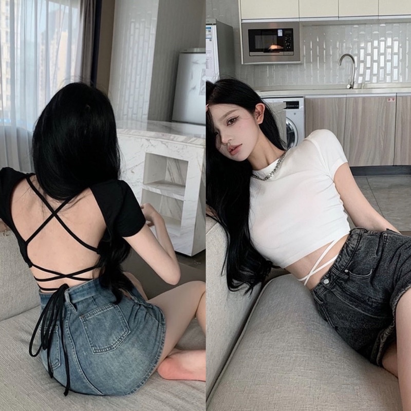 ÁO CROPTOP HỞ ĐAN DÂY LƯNG (TH)