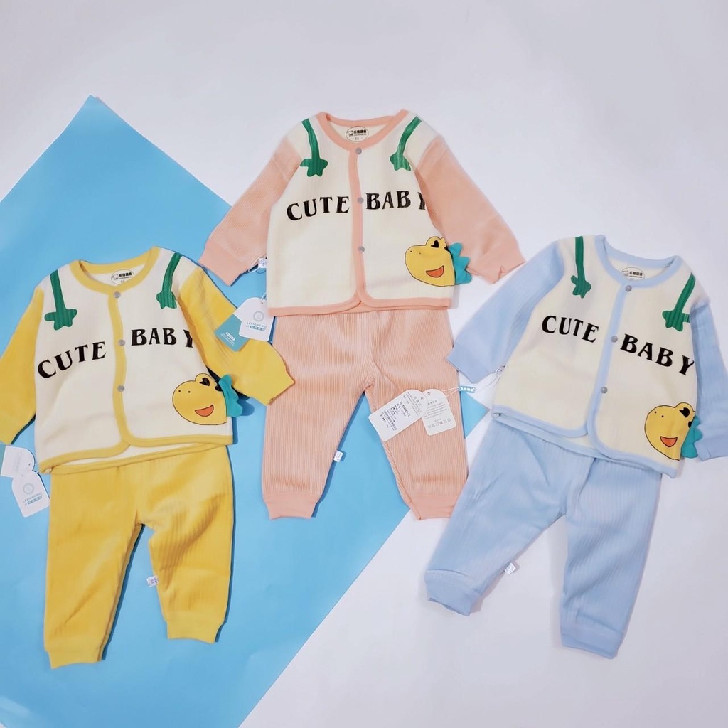 1006 Bộ sơ sinh cài giữa nhung lót lông mịn mềm hàng quảng châu loại 1 cho bé (3-8kg)