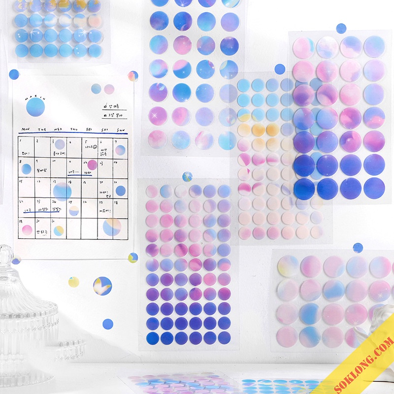Set 188 sticker tròn dot chống nước trang trí bullet journal STI44 màu Very Peri SOKLONG, 4 tờ nhãn dán dot tròn