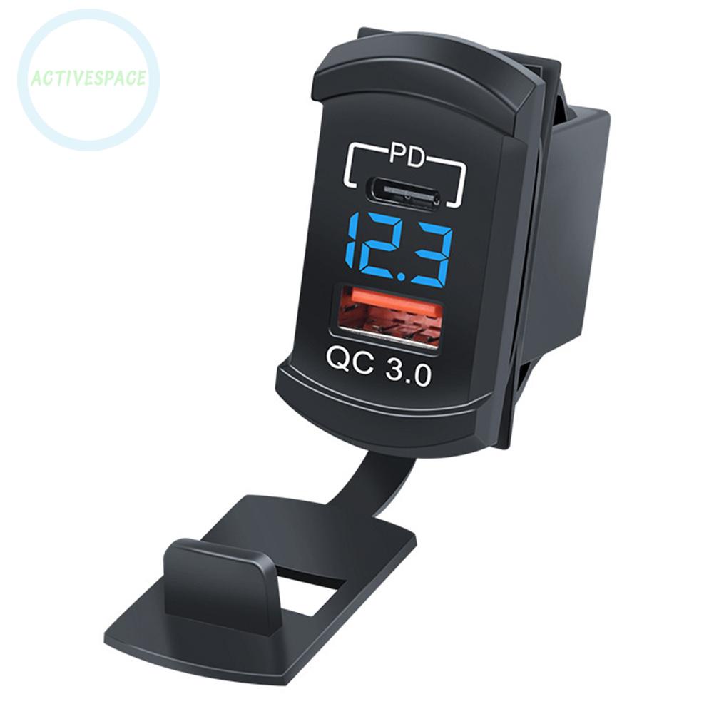 12/24V 18W QC 3.0 PD Fast Dual Type-C USB Car Charger Socket Adapter Mount Panel