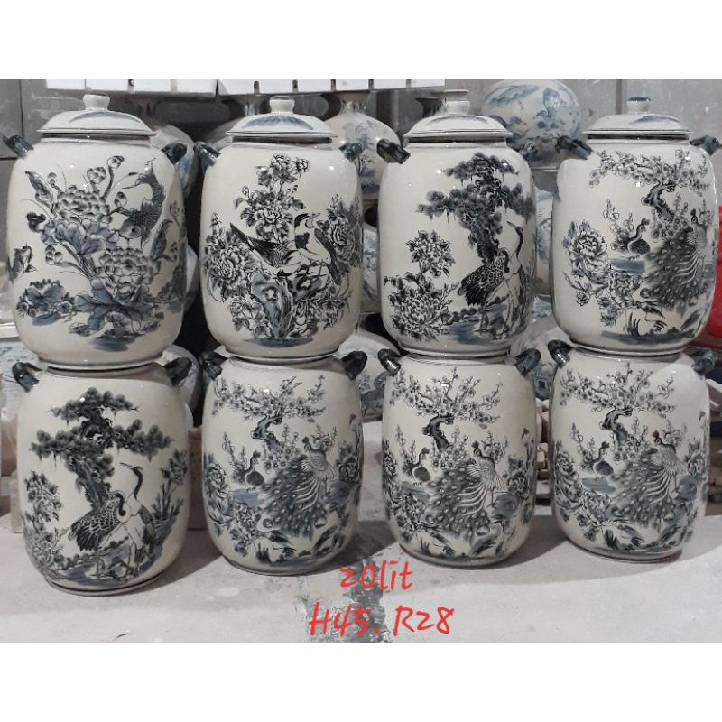 Hũ gạo 15kg. Bình đựng nước 20lit men bóng, có tai xách