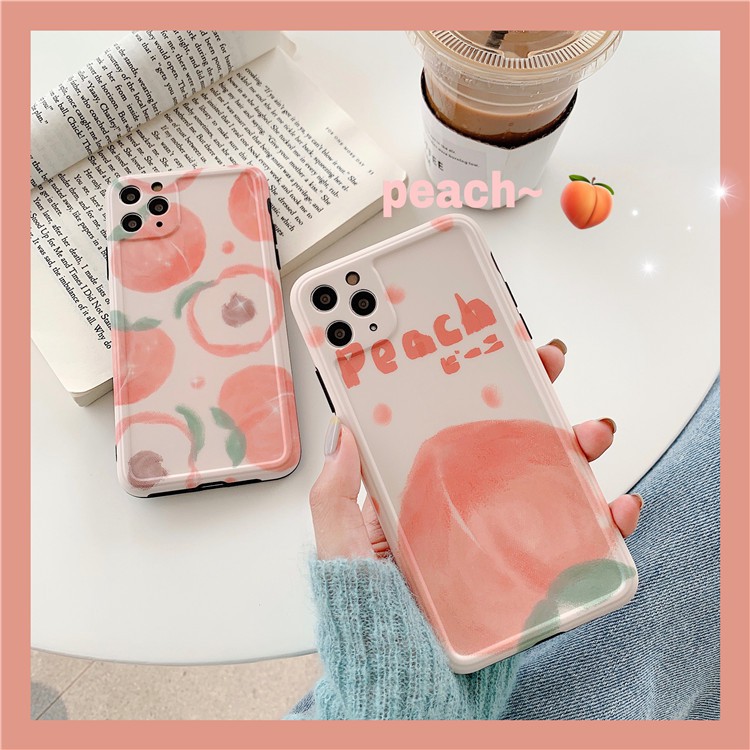 Ốp điện thoại IMD mềm in họa tiết quả đào màu hồng bảo vệ ống kính máy ảnh cho iPhone 11 Pro Max X Xs Max XR 8 7 Plus | BigBuy360 - bigbuy360.vn