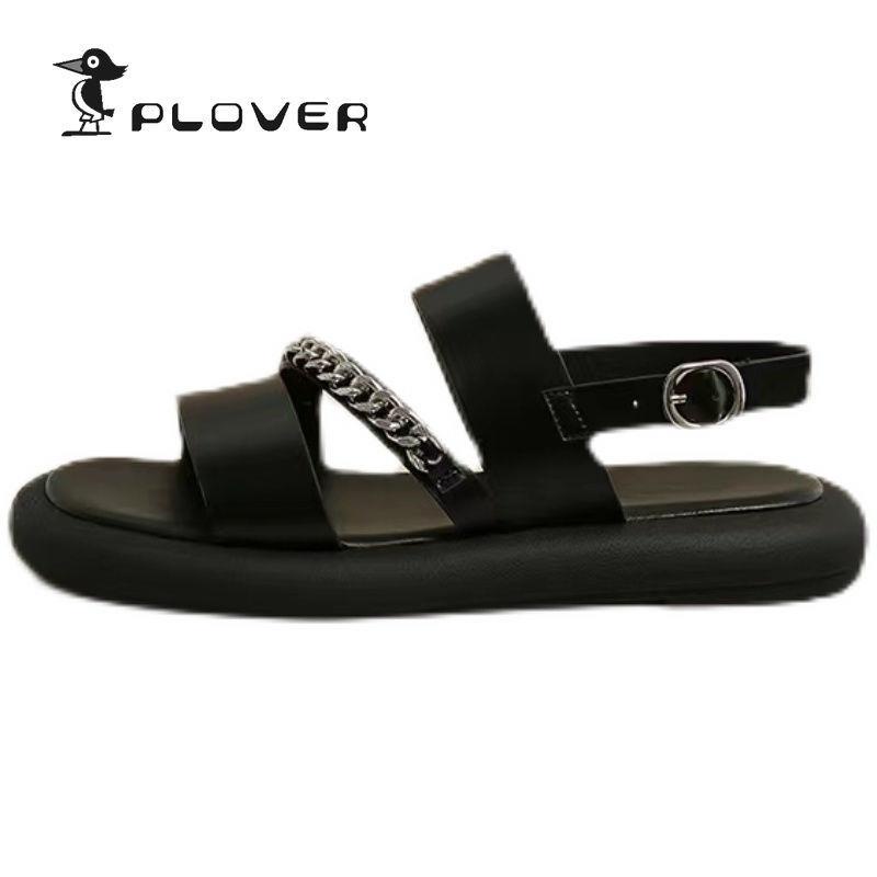 Giày sandal nữ đế thấp quai màu đen phong cách Roman thời trang mùa hè