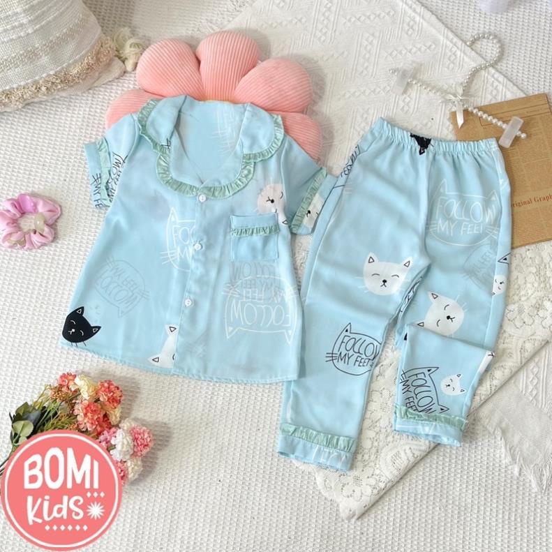 Đồ Bộ Bé Gái Mặc Nhà Tay Ngắn Quần Dài Pijama Lụa Cao Cấp Cho Bé Gái ! !