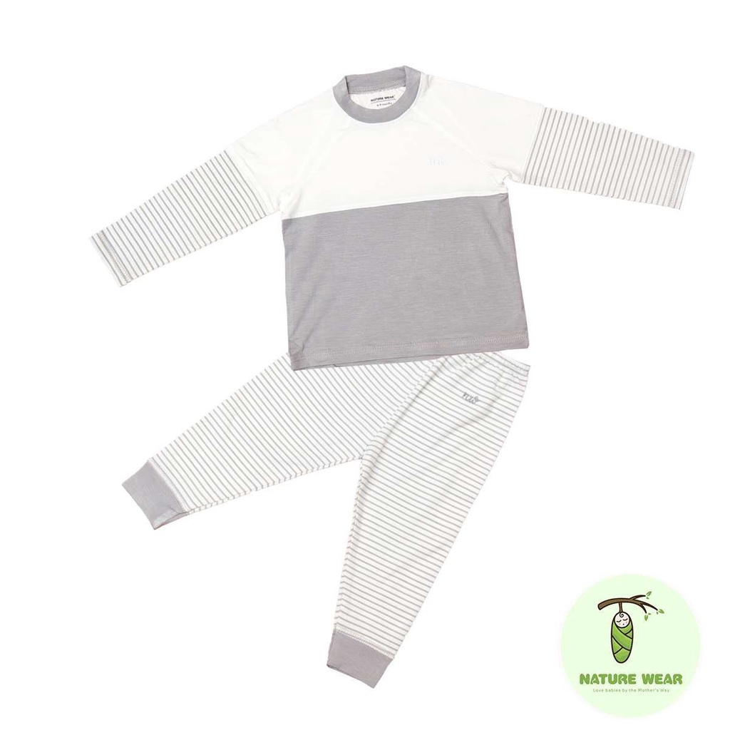 Chính hãng bộ dài tay raglan bamboo cotton tay kẻ thân trơn trẻ em nature - ảnh sản phẩm 4