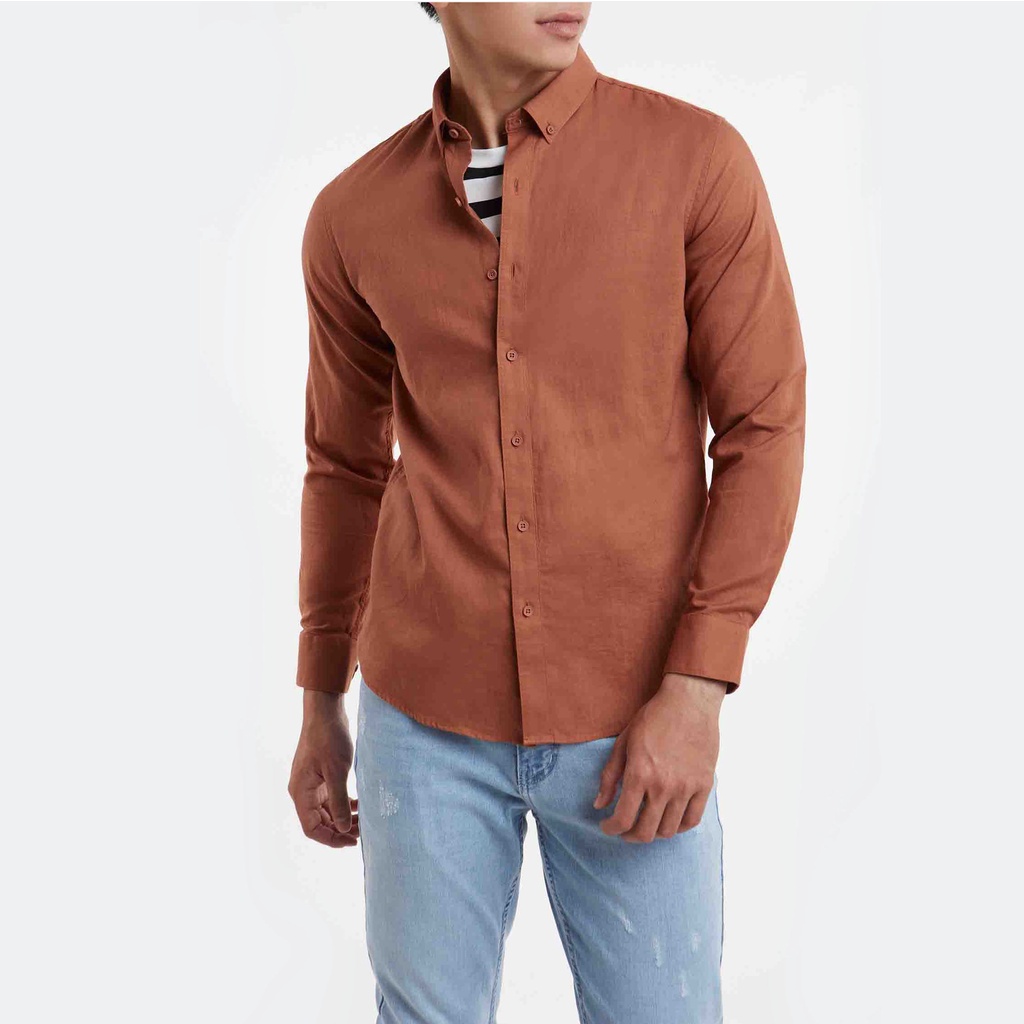 Ninomaxx Áo sơ mi Linen Basic nam tay dài 1912097