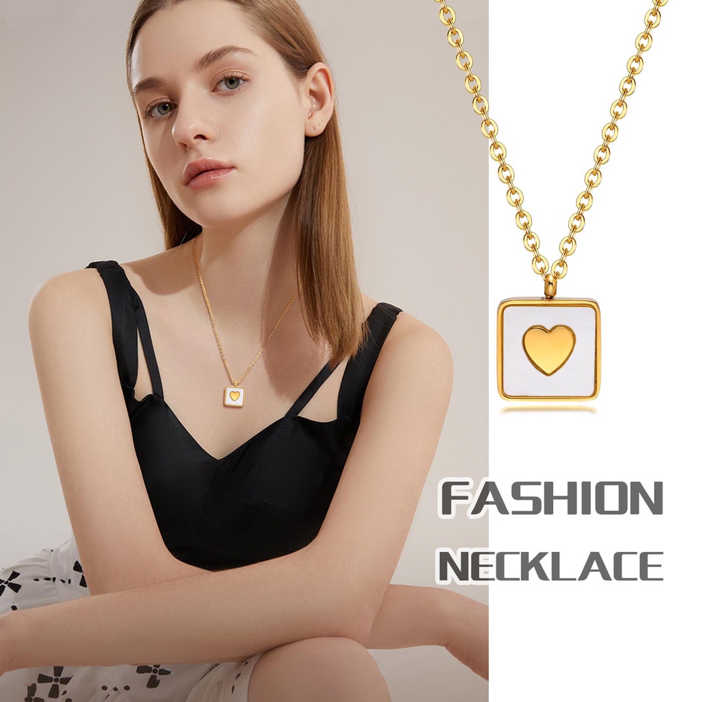 Vnox Vòng cổ Mặt Vuông Hình Vỏ Sò Màu Vàng/Trắng Dành Cho Nữ