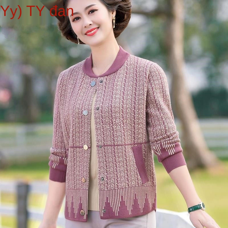 Mẹ mùa xuân áo khoác ngắn phụ nữ trung niên 2021 dệt kim mới cho người và già thu | BigBuy360 - bigbuy360.vn