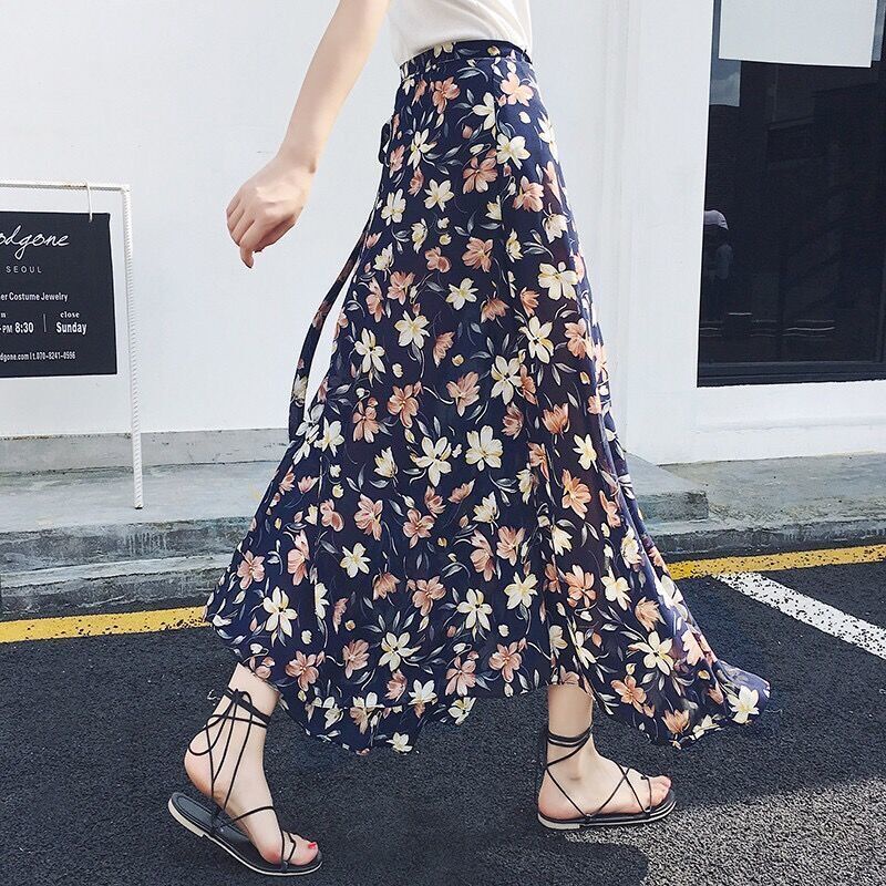 Chân Váy Dài Qua Gối Chất Liệu Chiffon Họa Tiết Hoa Thời Trang Đi Biển Mùa Hè Dành Cho Nữ