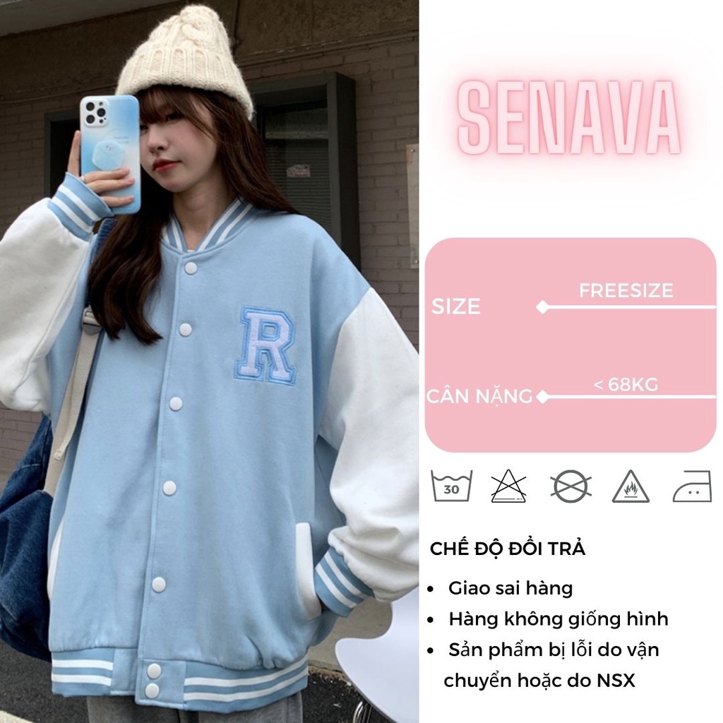 Áo khoác nỉ cardigan nữ chữ R bomber form rộng unisex SENAVA AK28