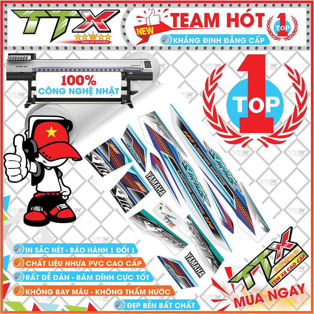 Tem rời sirius 110 tam giác nhỏ , Team chế sirius dán xe màu trắng siêu đẹp , Shop TTX Tem xe sirius mã