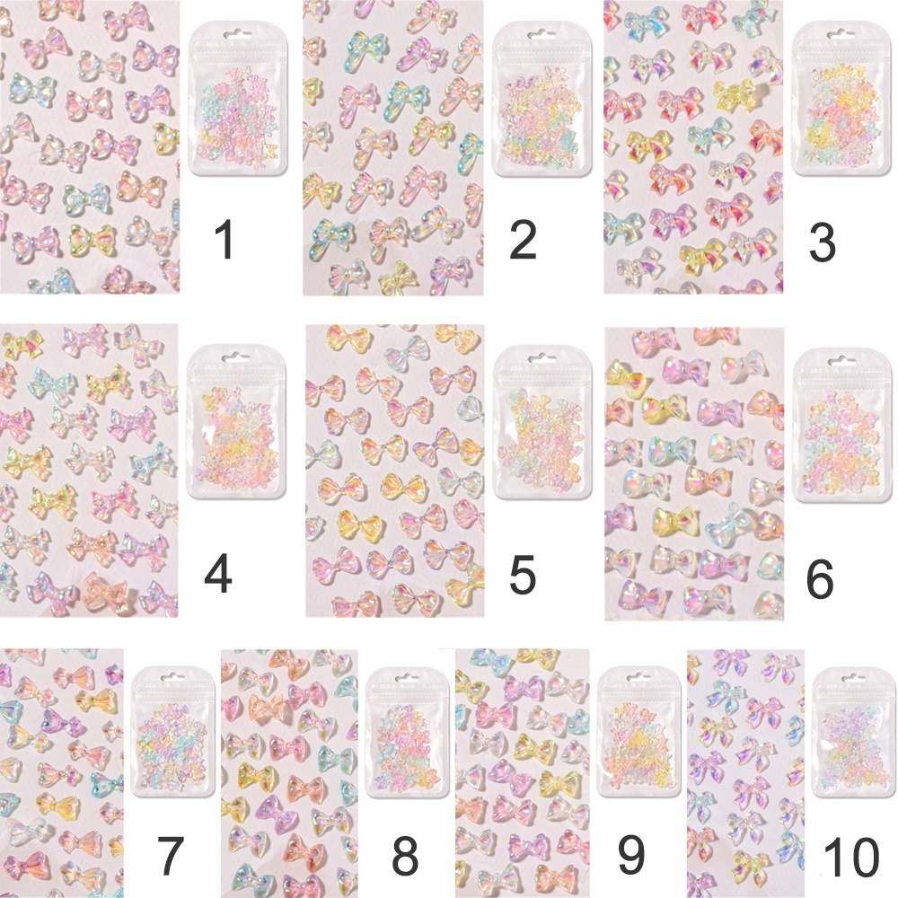 Miếng Dán Trang Trí Móng Tay Hình Nơ 3D Màu Trong Suốt Lấp Lánh Thời Trang Dành Cho Nữ