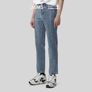 Quần jeans ống côn JAMS xanh nhạt form slimfit washed jeans nam nữ phong cách Hàn Quốc