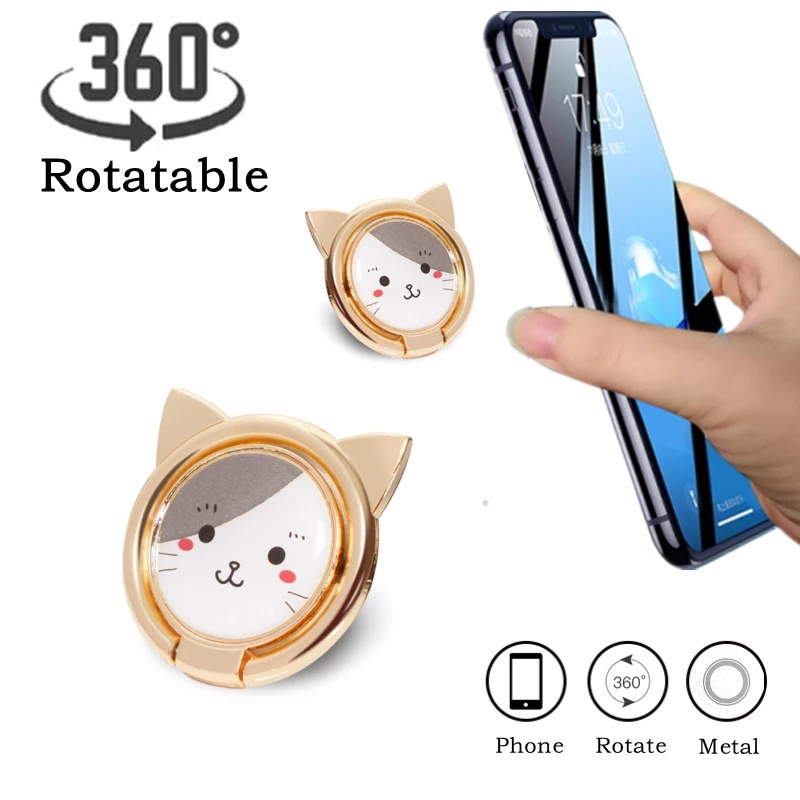 Giá Đỡ Điện Thoại Dạng Nhẫn Bằng Kim Loại Hình Mèo Hoạt Hình Xoay 360 Độ Chất Lượng Cao