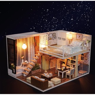 FREESHIP ĐƠN 99K_Mô hình biệt thự Cute Room – nhà búp bê WAITING FOR THE TIME dễ thương (có cót nhạc + mica che bụi)