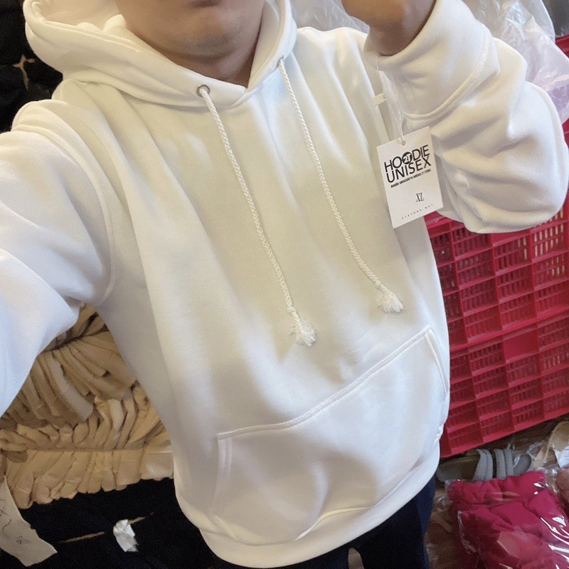 Áo hoodie unisex 2T Store H05 màu trắng - Áo khoác nỉ chui đầu nón 2 lớp dày dặn đẹp chất lượng