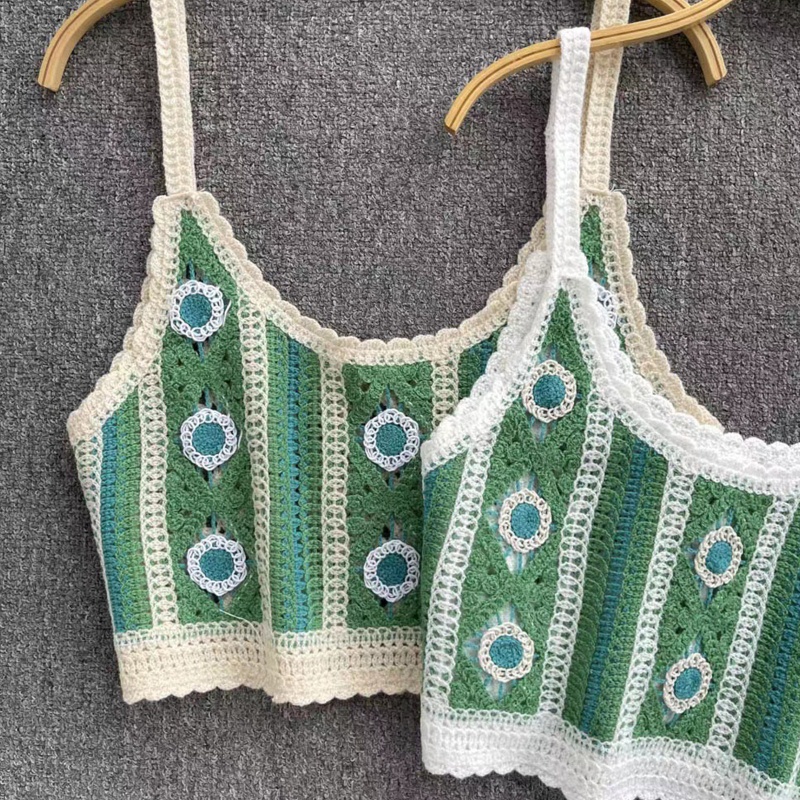 Áo Croptop Đan Len Thêu Họa Tiết Thời Trang Mùa Hè Cho Nữ