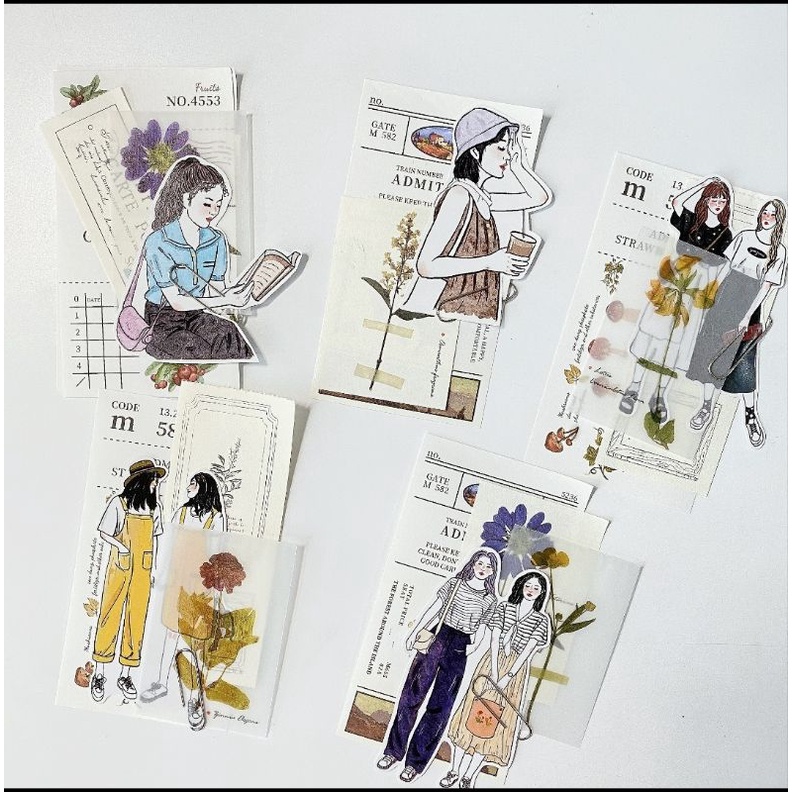 Krisna.room ♡ Jenny Studio- Set gồm 20 hình sticker cô gái mùa hè trang trí sổ