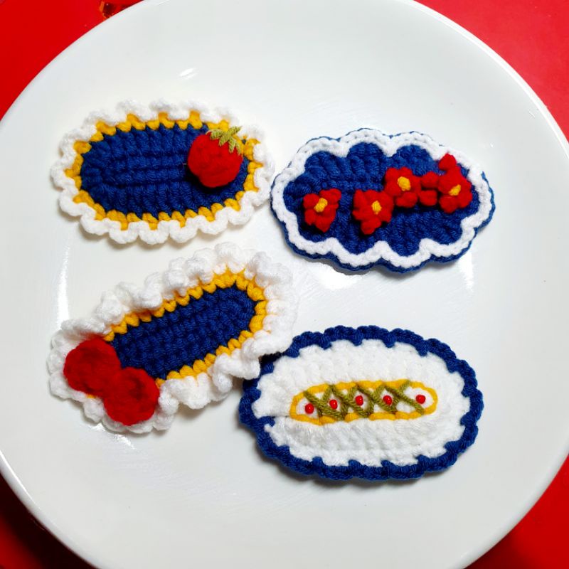 Kẹp tóc len [handmade] set Bạch Tuyết