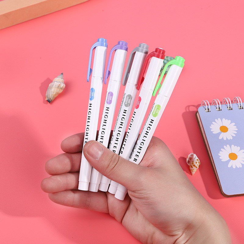 Hộp 5 bút highlight 2 đầu Shiyiwen (dupe bút Zebra Midliner) bút dạ quang nhớ dòng marker bullet journal dễ thương