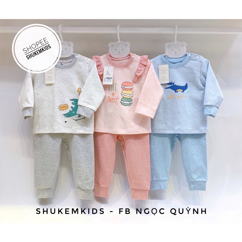 Moon - Bộ dài tay cài vai nỉ thu đông cho bé