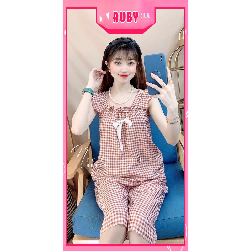Đồ bộ nữ mặc nhà chất kate mềm mát phối họa tiết caro nhí dễ thương BKT153