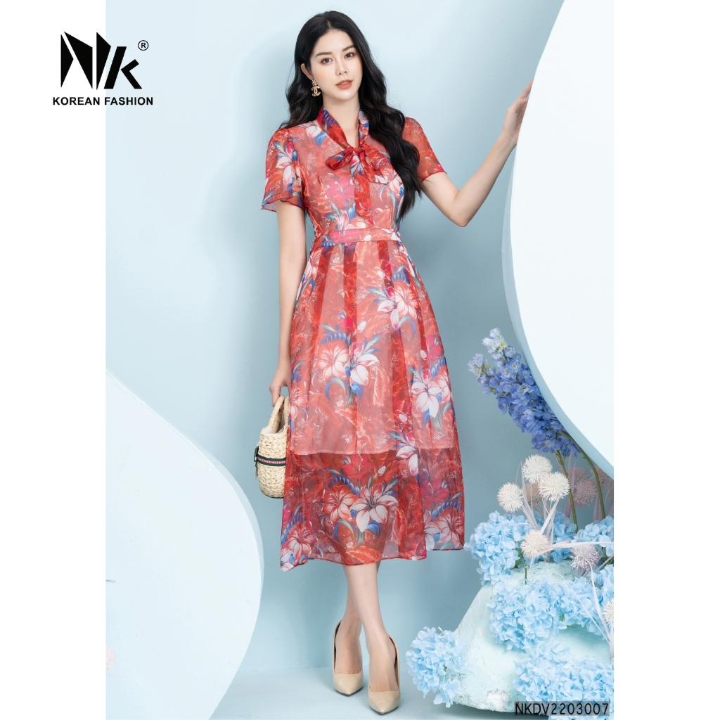 Váy Maxi Hoa Kết Hợp Nơ Cổ NK Fashion Thiết Kế Nhẹ Nhàng, Nữ Tính, Chất Liệu Vải Voan Cao Cấp Mát Mẻ NKDV2203007