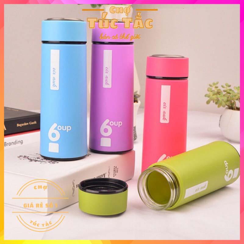 Bình nước thủy tinh có lớp nhựa chống nóng giữ nhiệt 6oup 450ml (Giao màu ngẫu nhiên) -Chợ Túc Tắc
