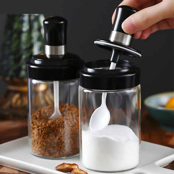 [Nhà Bếp Vintange] COMBO 5 Hũ Đựng Gia Vị Thủy Tinh Có Thìa Thông Minh