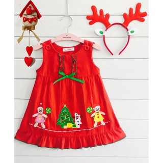 Váy đầm noel đính sticker cây thông kèm băng đô tuần lộc